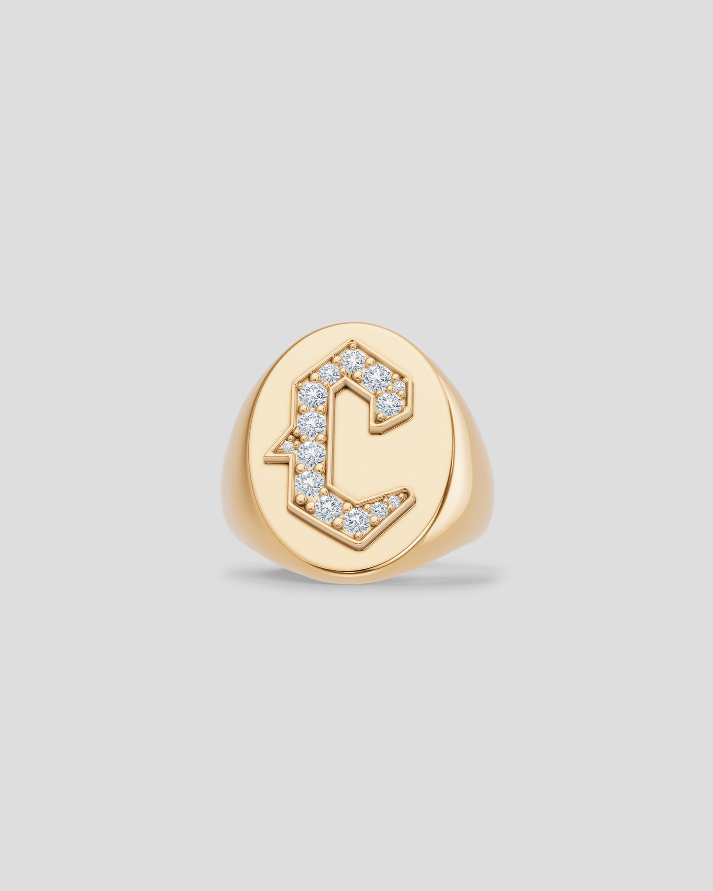 Large Signet Letter Ring with Diamonds in 18K Yellow Gold A-N
