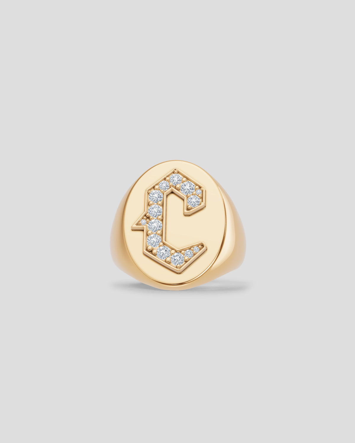 Large Signet Letter Ring with Diamonds in 18K Yellow Gold A-N gold ring - side view | womens diamond rings