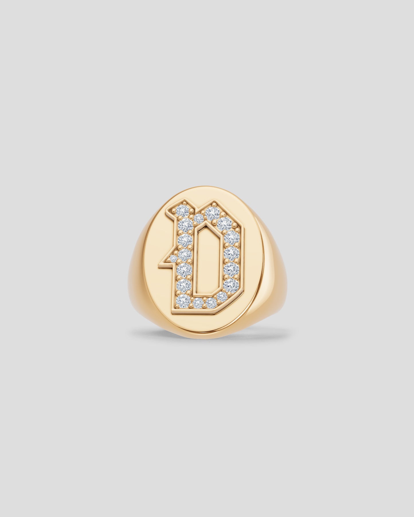 Large Signet Letter Ring with Diamonds in 18K Yellow Gold A-N