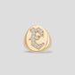 Large Signet Letter Ring with Diamonds in 18K Yellow Gold A-N