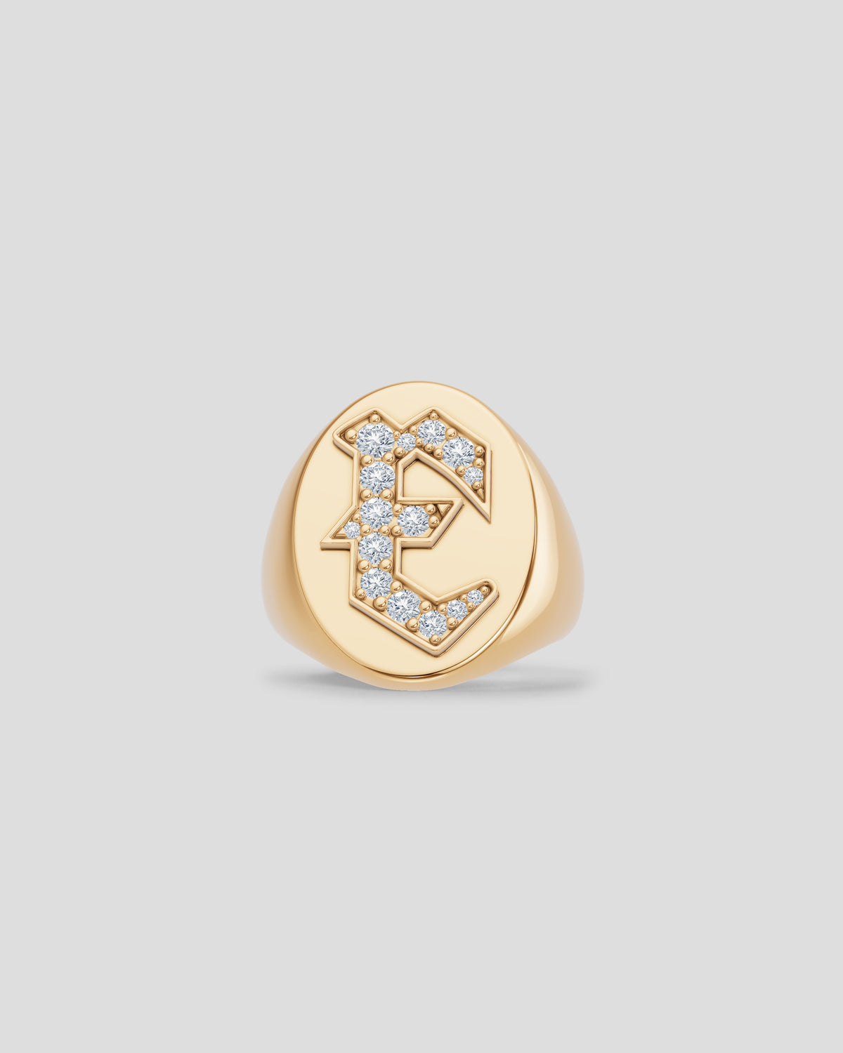 Large Signet Letter Ring with Diamonds in 18K Yellow Gold A-N gold ring - product detail shot | womens diamond rings