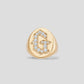 Large Signet Letter Ring with Diamonds in 18K Yellow Gold A-N