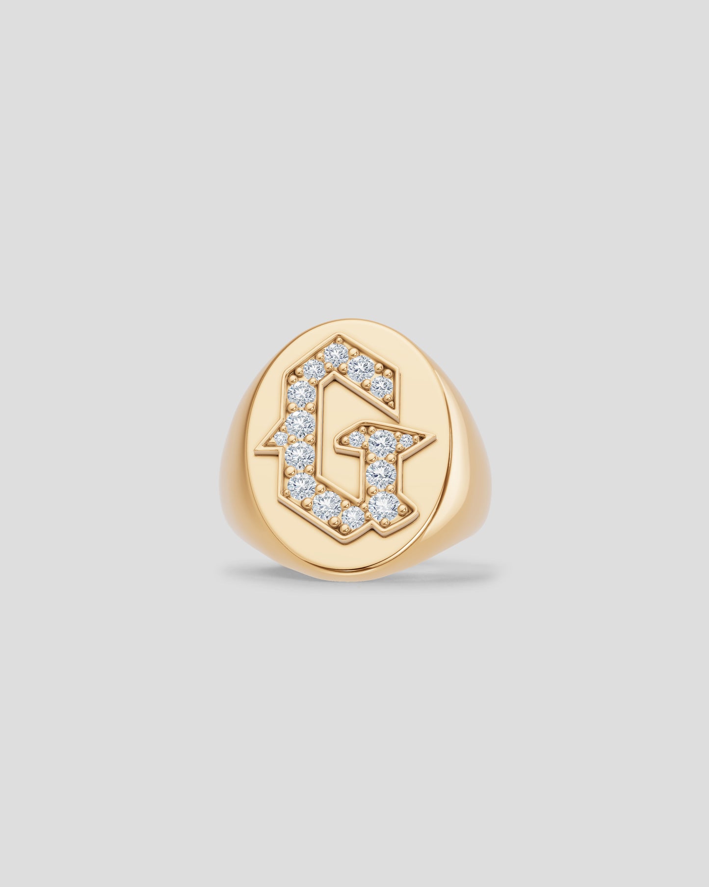 Large Signet Letter Ring with Diamonds in 18K Yellow Gold A-N