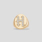 Large Signet Letter Ring with Diamonds in 18K Yellow Gold A-N