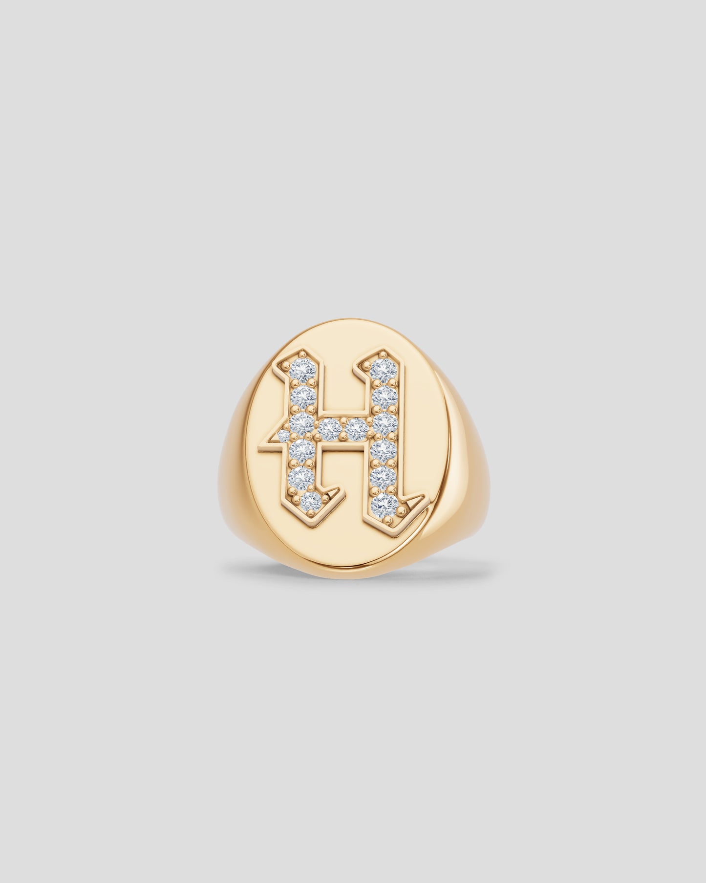 Large Signet Letter Ring with Diamonds in 18K Yellow Gold A-N