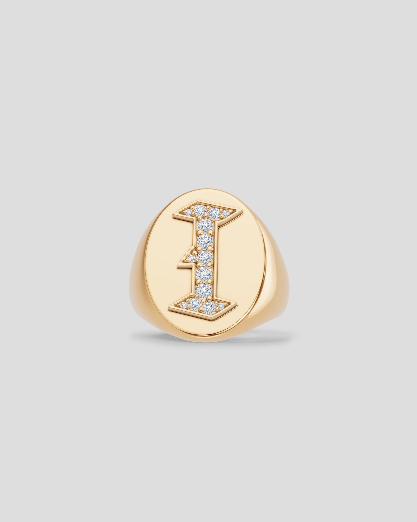 Large Signet Letter Ring with Diamonds in 18K Yellow Gold A-N
