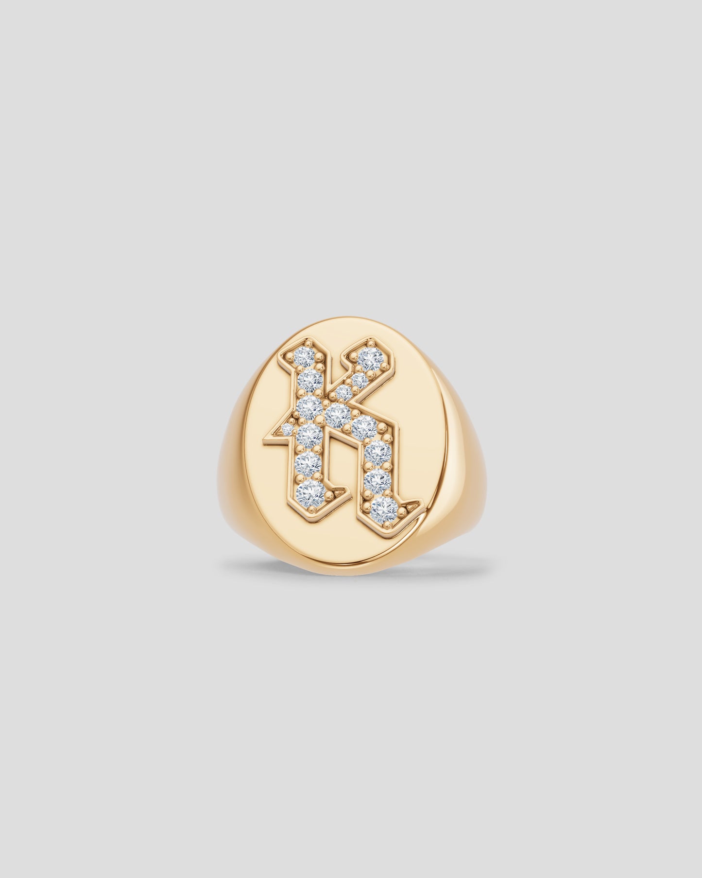 Large Signet Letter Ring with Diamonds in 18K Yellow Gold A-N