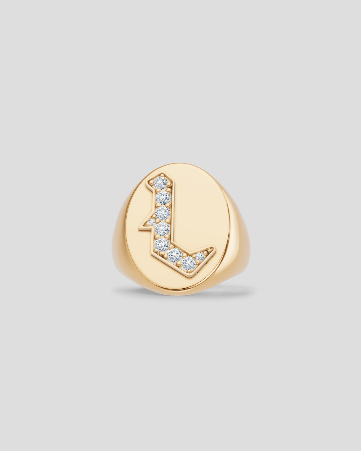 Large Signet Letter Ring with Diamonds in 18K Yellow Gold A-N gold ring - worn look | womens diamond rings