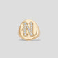 Large Signet Letter Ring with Diamonds in 18K Yellow Gold A-N