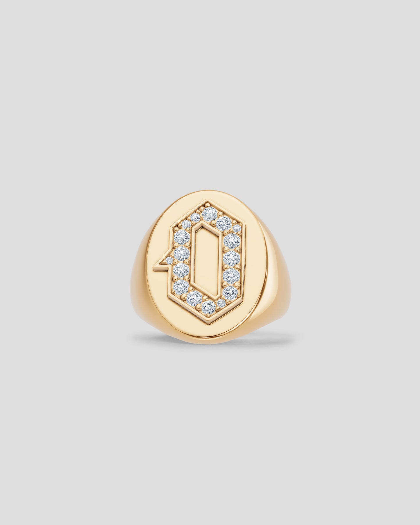 Large Signet Letter Ring with Diamonds in 18K Yellow Gold O-Z