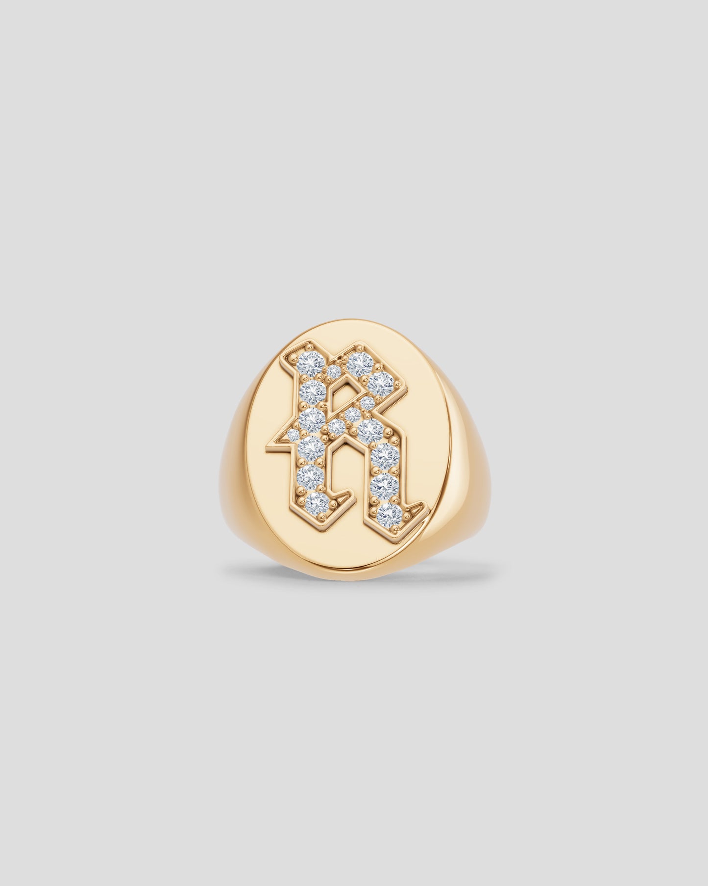 Large Signet Letter Ring with Diamonds in 18K Yellow Gold O-Z