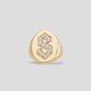Large Signet Letter Ring with Diamonds in 18K Yellow Gold O-Z