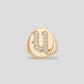 Large Signet Letter Ring with Diamonds in 18K Yellow Gold O-Z
