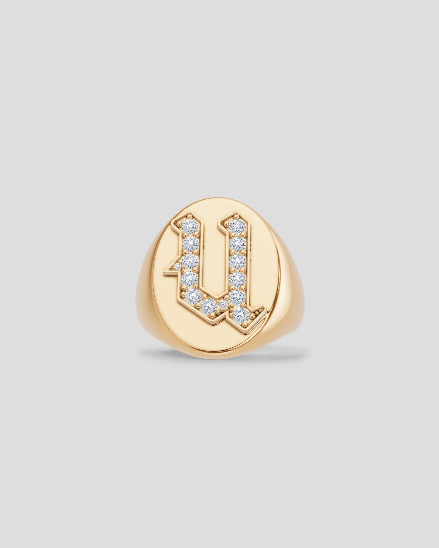 Large Signet Letter Ring with Diamonds in 18K Yellow Gold O-Z