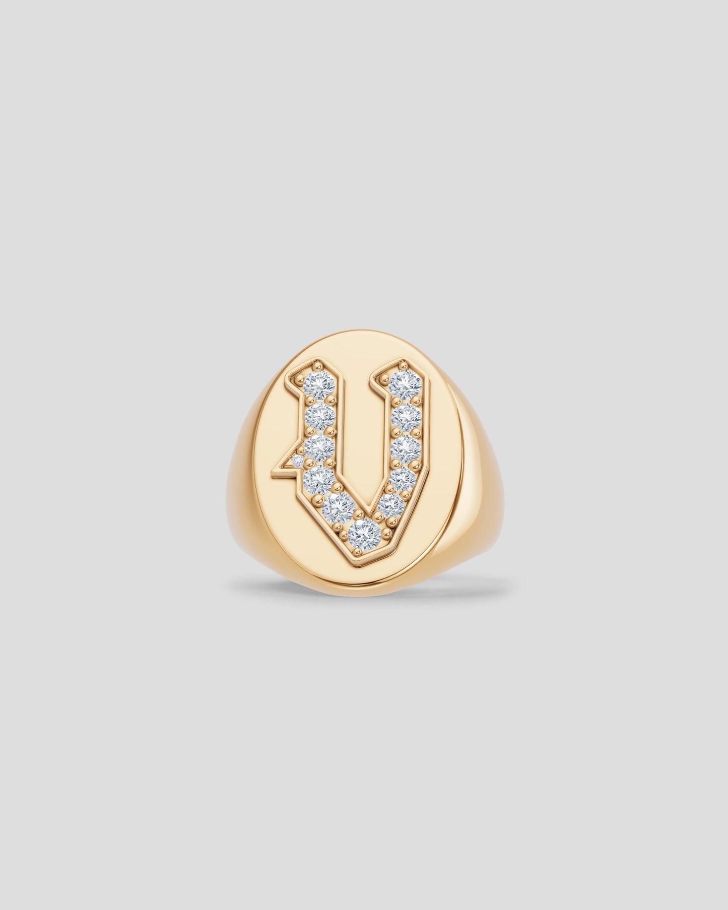 Large Signet Letter Ring with Diamonds in 18K Yellow Gold O-Z