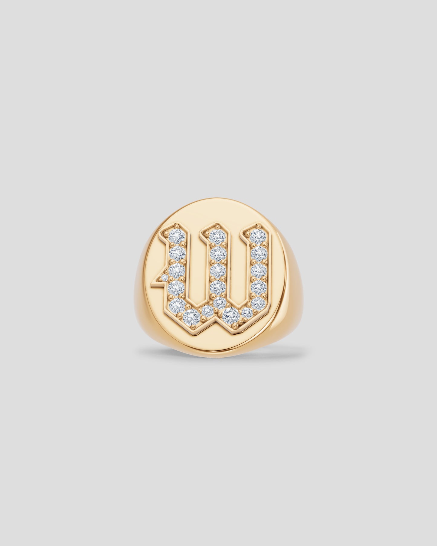Large Signet Letter Ring with Diamonds in 18K Yellow Gold O-Z