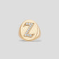 Large Signet Letter Ring with Diamonds in 18K Yellow Gold O-Z