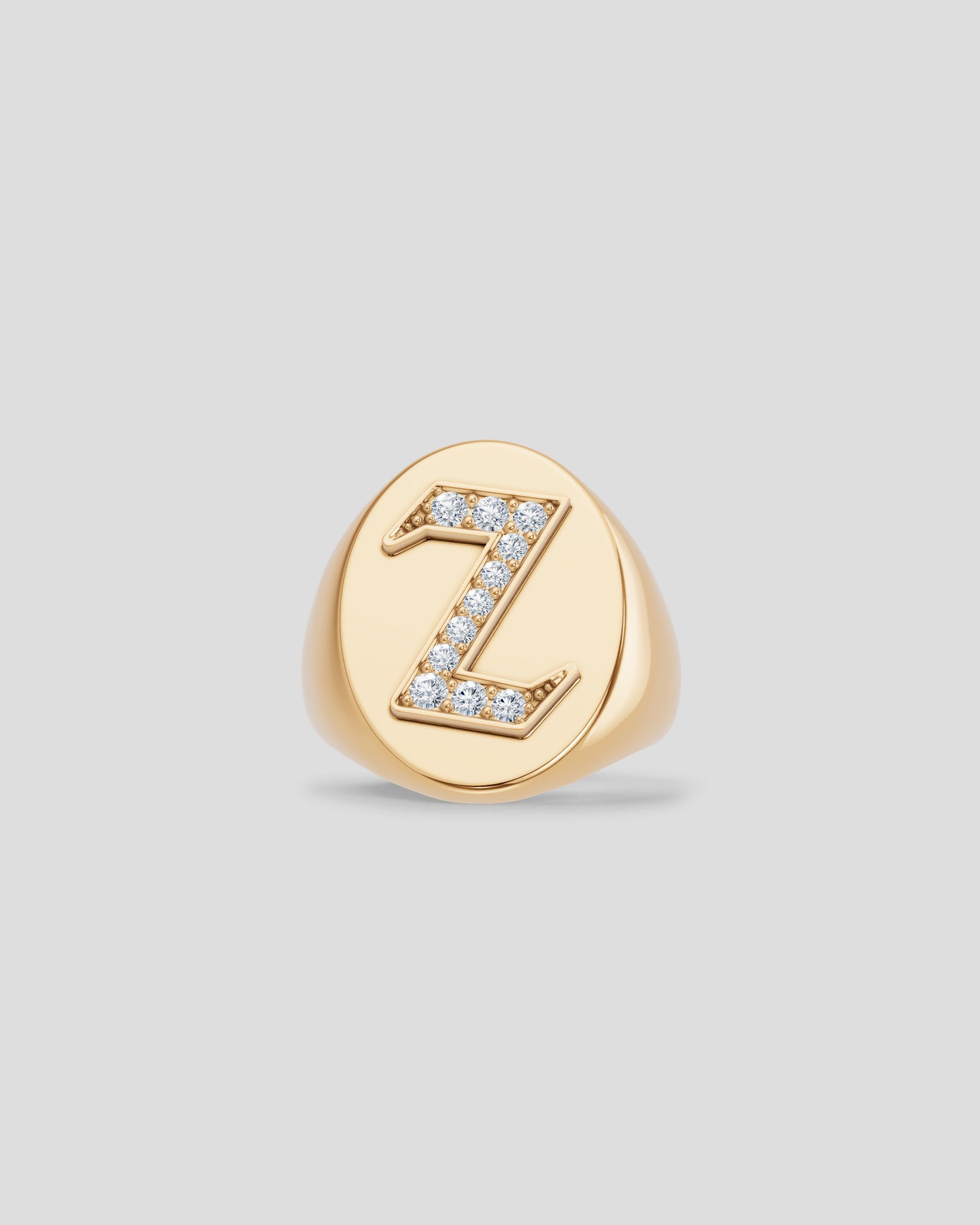 Large Signet Letter Ring with Diamonds in 18K Yellow Gold O-Z