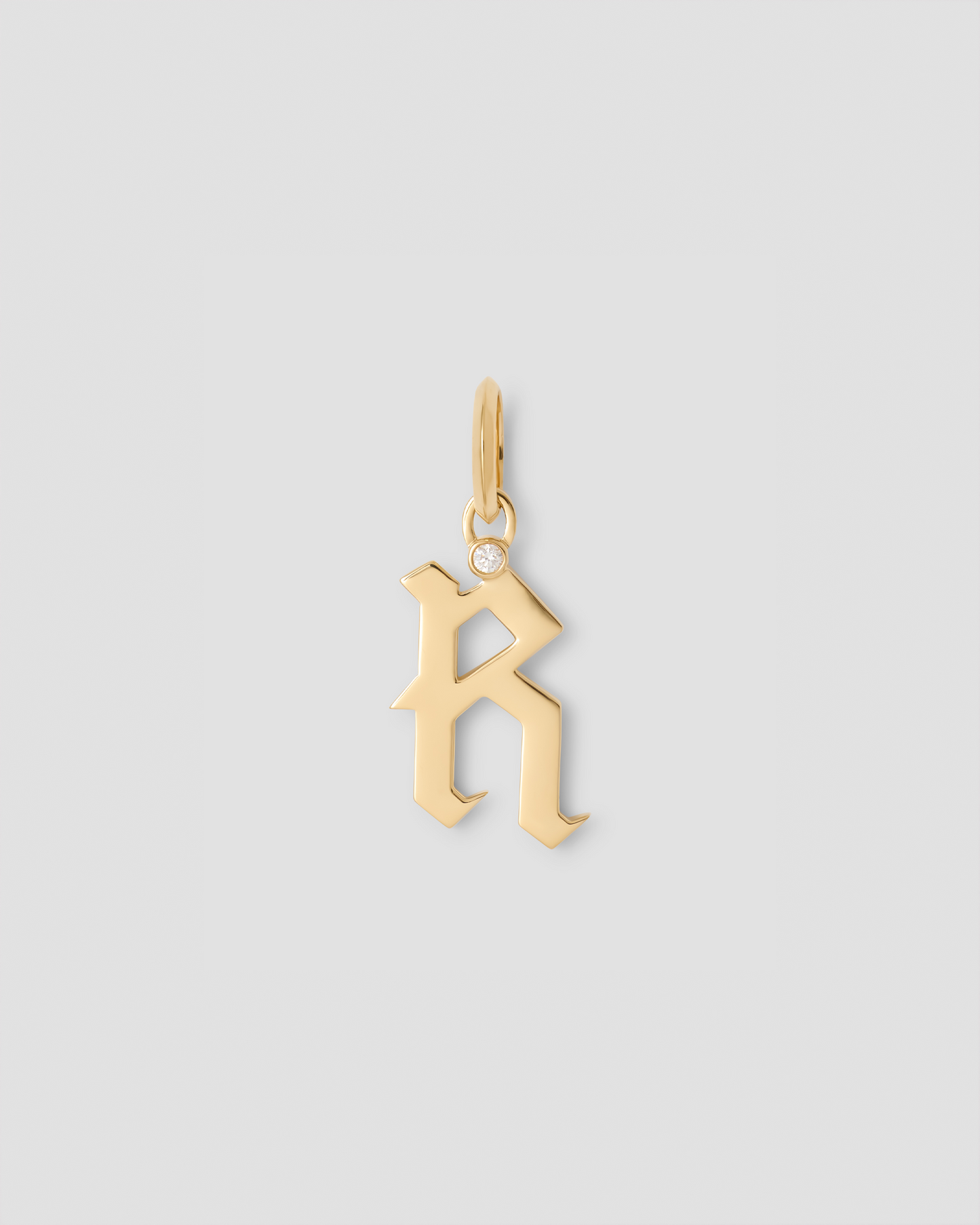 Capital Gothic Letter Charm with Diamond in 18K Yellow Gold