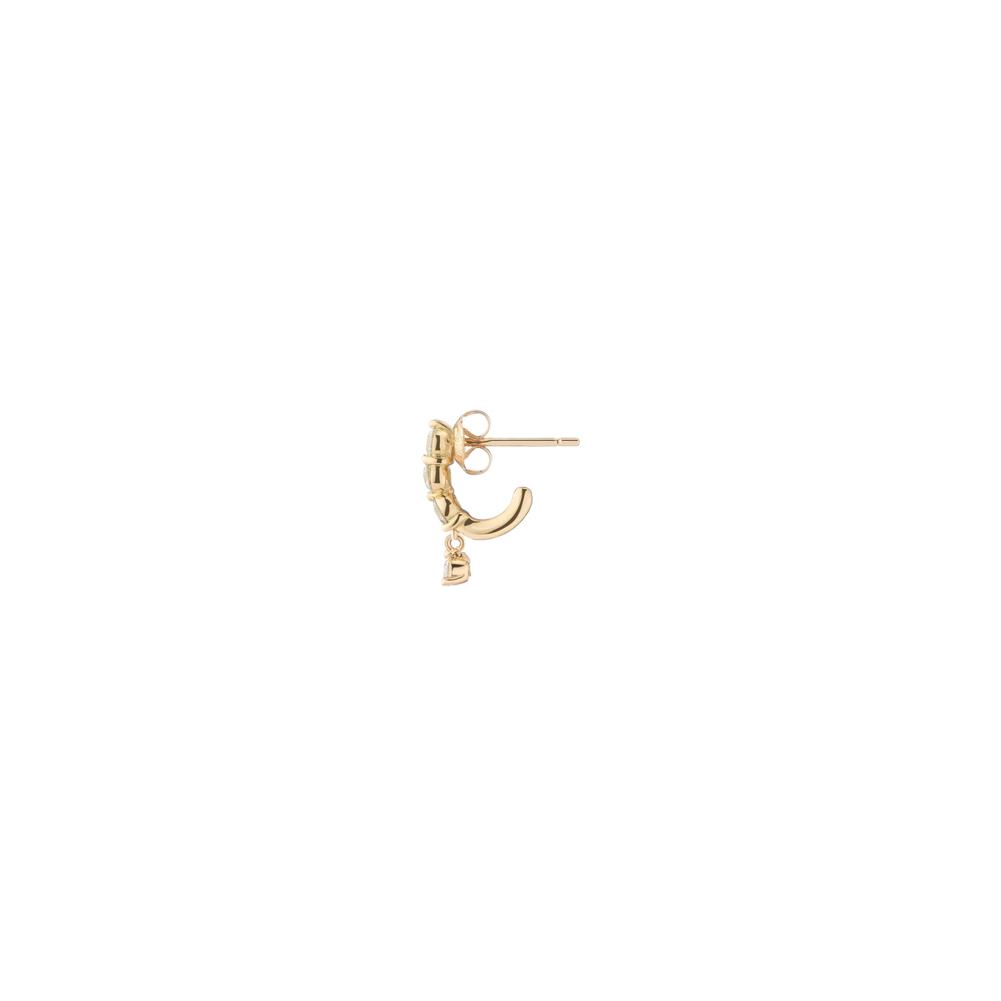 Single 3 Oversized Floating Diamond Drop Huggie in 18K Yellow Gold