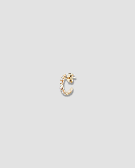 Single Round Pin Huggie with Pave White Diamonds in 14K Yellow Gold