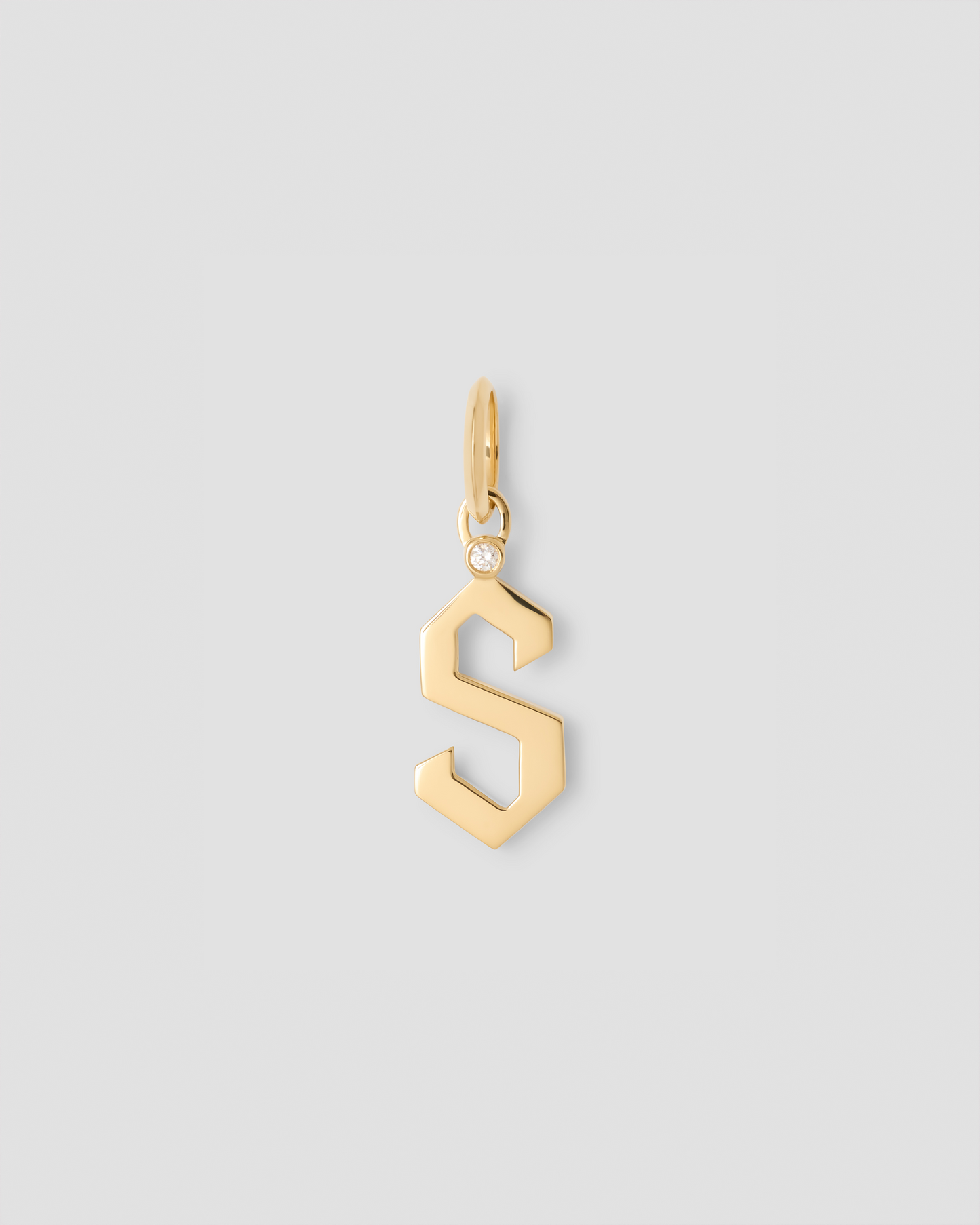 Capital Gothic Letter Charm with Diamond in 18K Yellow Gold