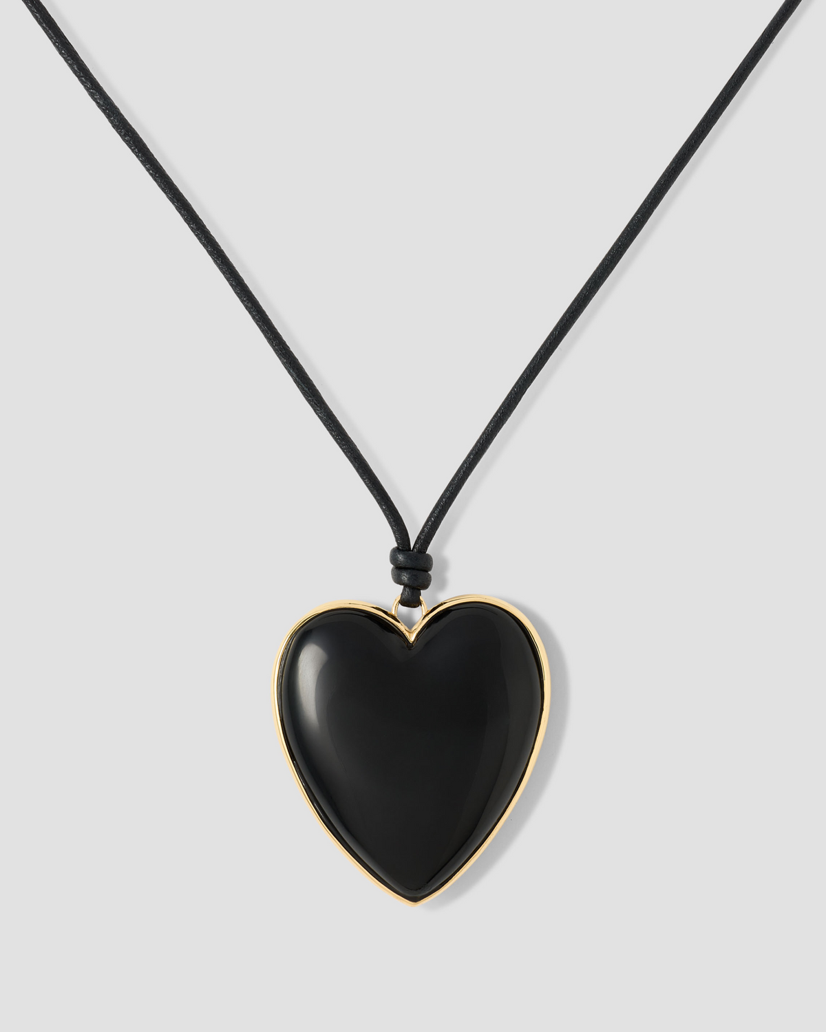 Semi-Precious Heart Leather Cord Necklace necklace - front view | real gold necklace