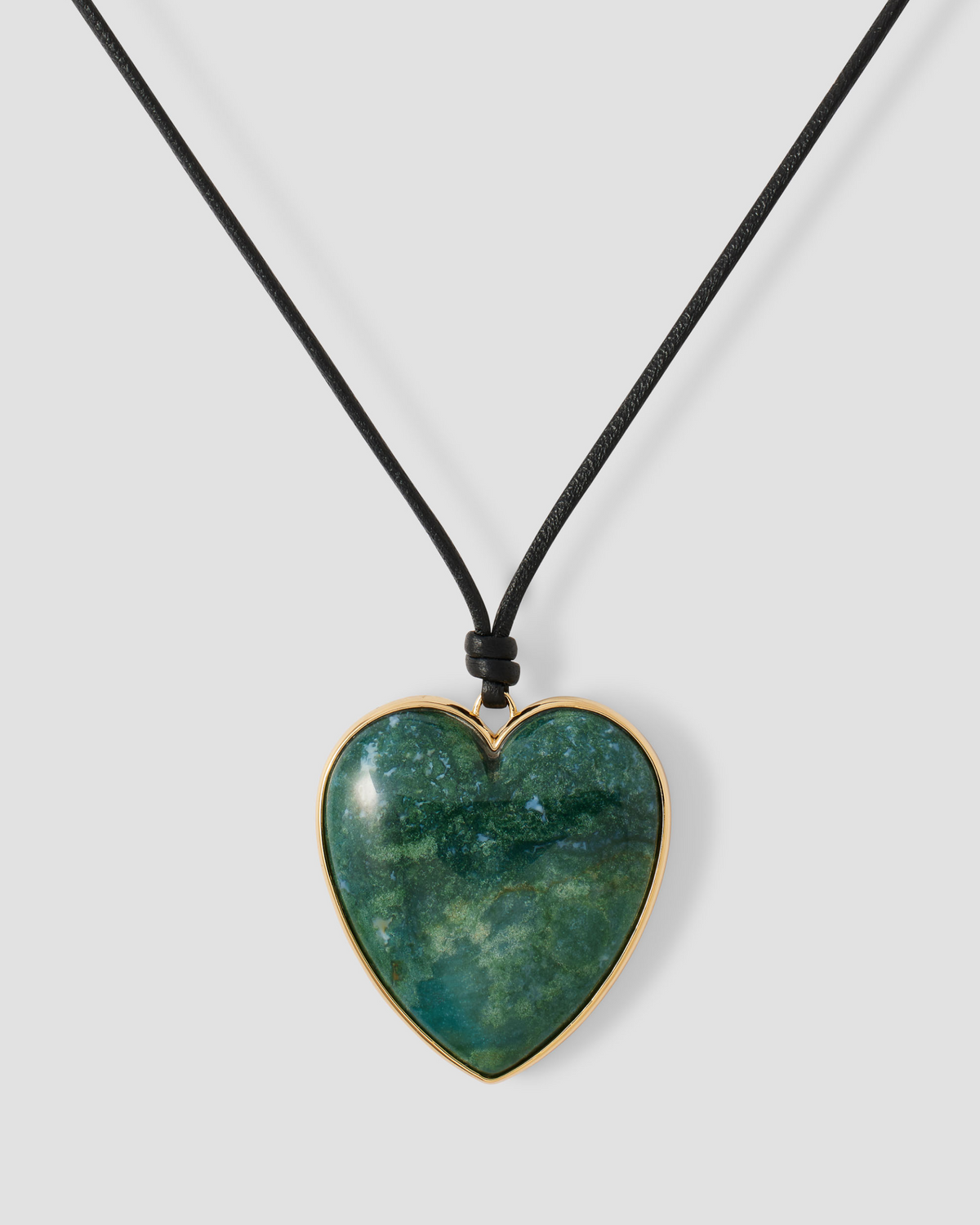 Semi-Precious Heart Leather Cord Necklace necklace - front view | real gold necklace