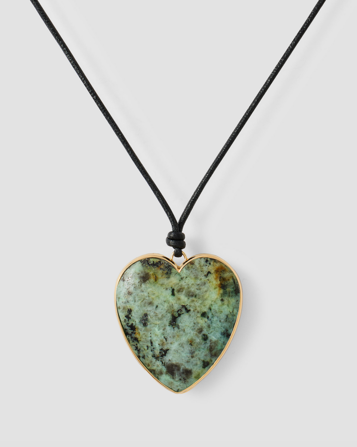 Semi-Precious Heart Leather Cord Necklace necklace - product detail shot | real gold necklace