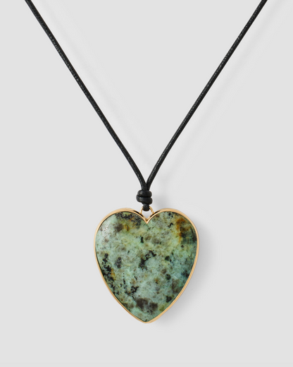 Semi-Precious Heart Leather Cord Necklace