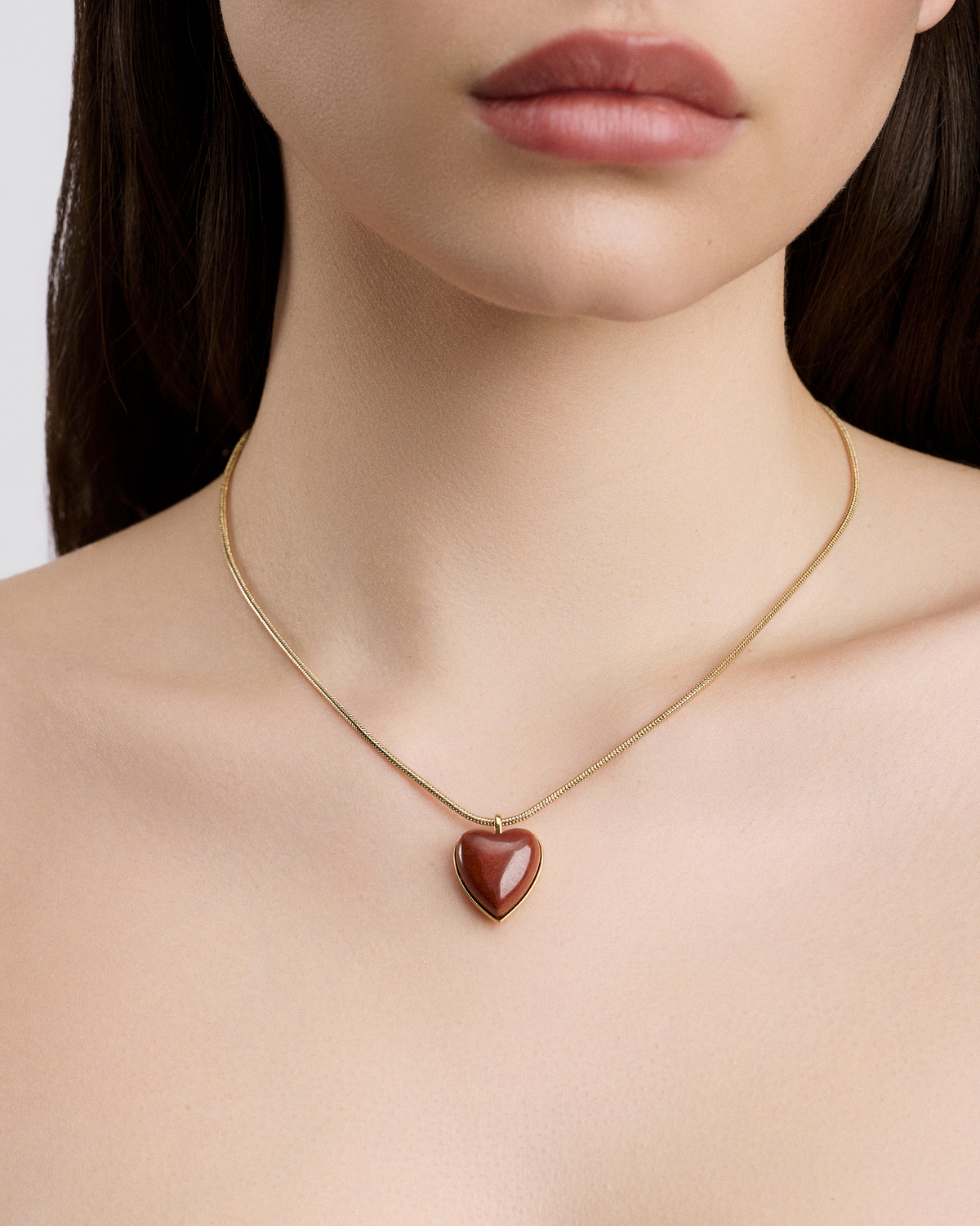 Semi-Precious Small Heart Chain Necklace gold necklace - close-up detail | womens necklaces
