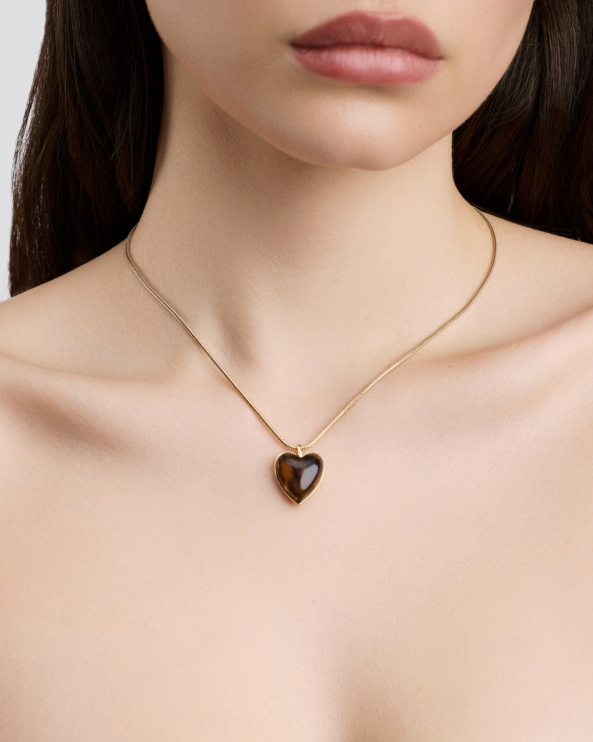 Semi-Precious Small Heart Chain Necklace gold necklace - styled on model | womens necklaces