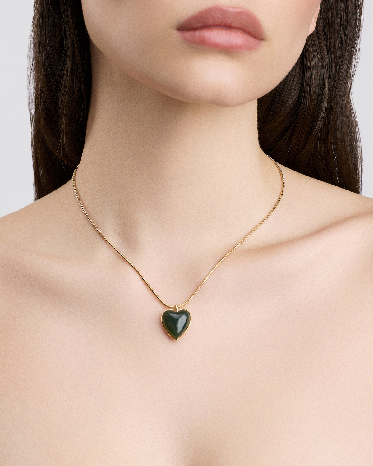 Semi-Precious Small Heart Chain Necklace gold necklace - front view | womens necklaces