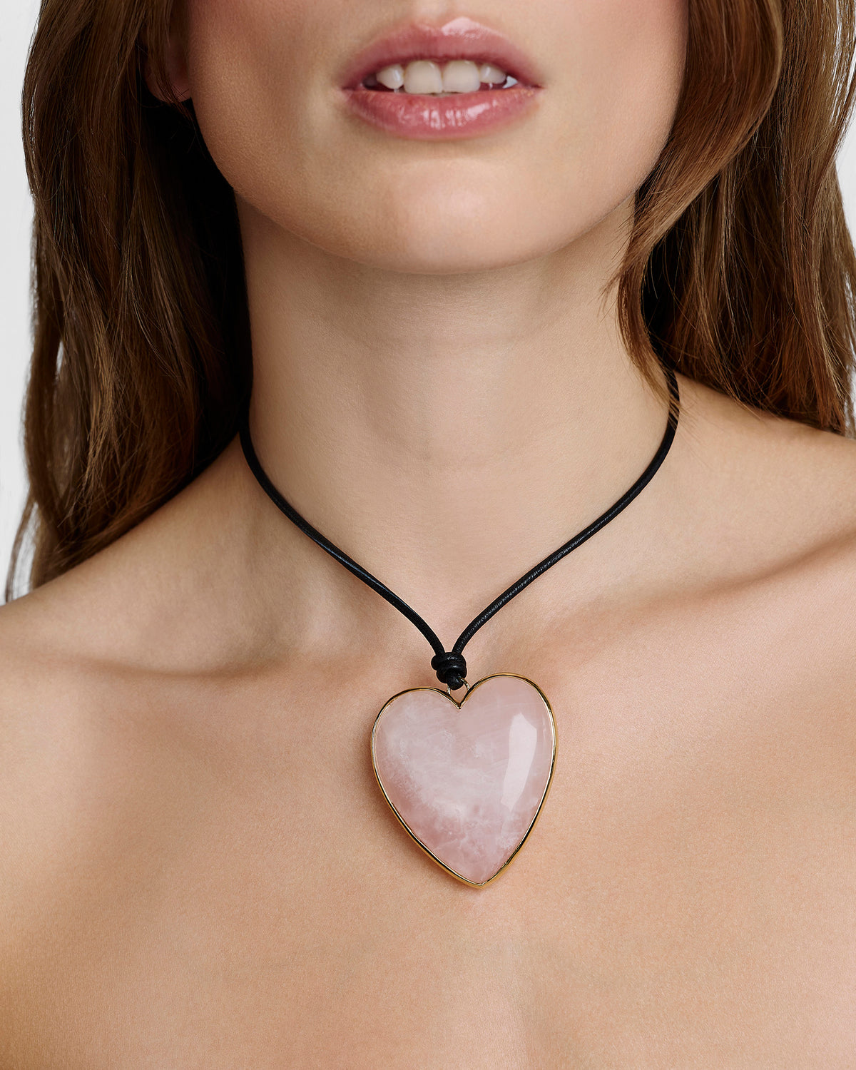 Semi-Precious Heart Leather Cord Necklace necklace - worn look | real gold necklace