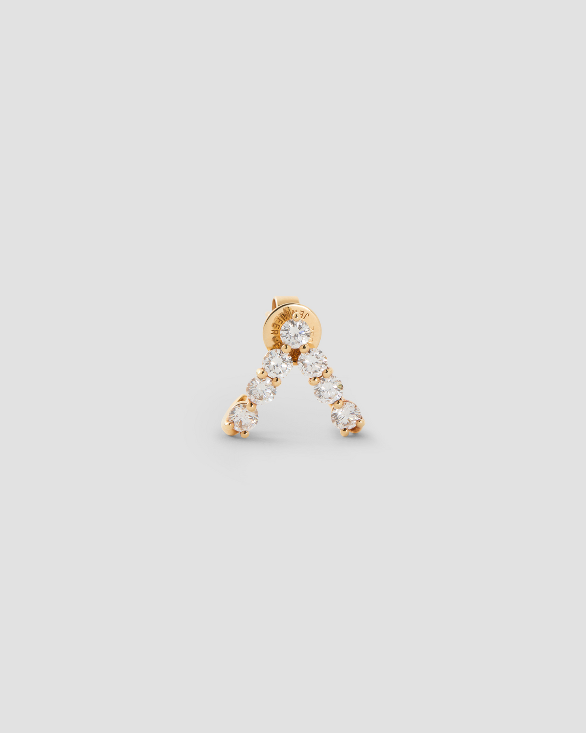 Floating Seven Diamond Double Huggies 18K gold earring - alternate angle | diamond huggie earrings