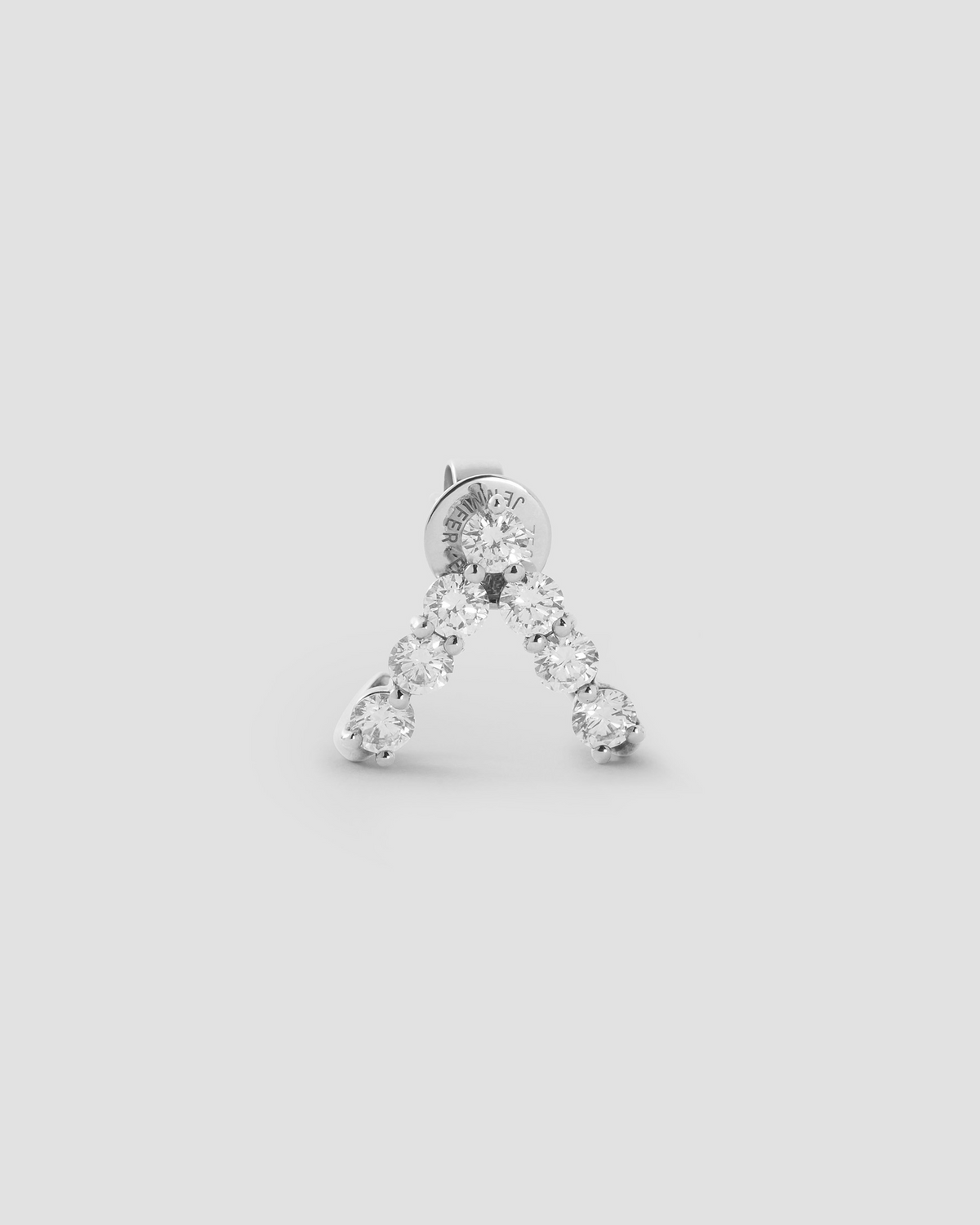 Floating Seven Diamond Double Huggies 18K gold earring - worn look | diamond huggie earrings