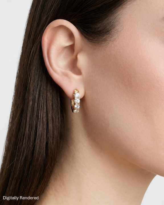 Lab Diamond Round Cut Huggie gold earring - side view | lab grown diamond earrings