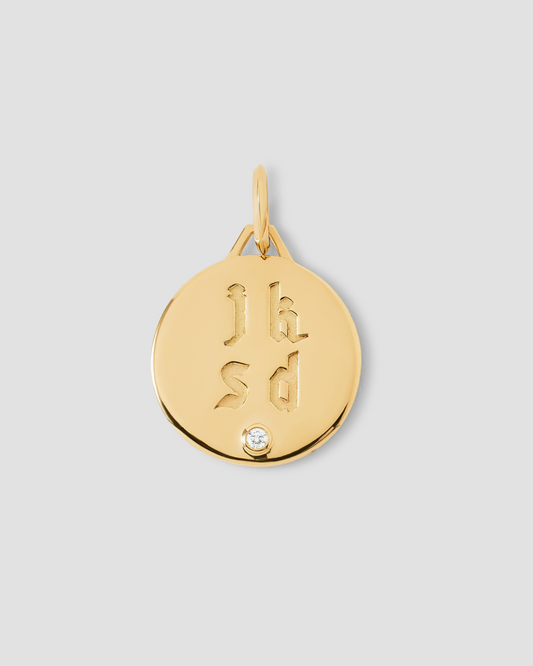 Personalized Circle Charm with Diamond in 18K Yellow Gold