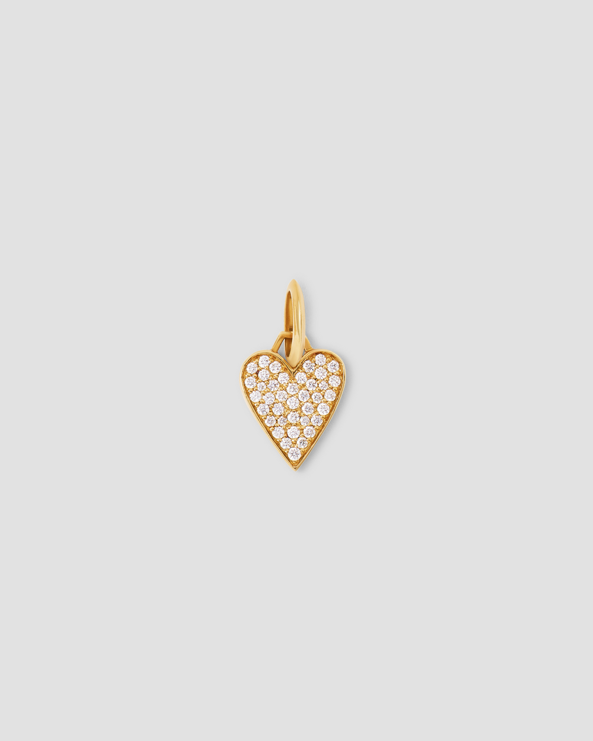 Small Heart with Pavé White Diamonds gold charm - front view | necklace with charms