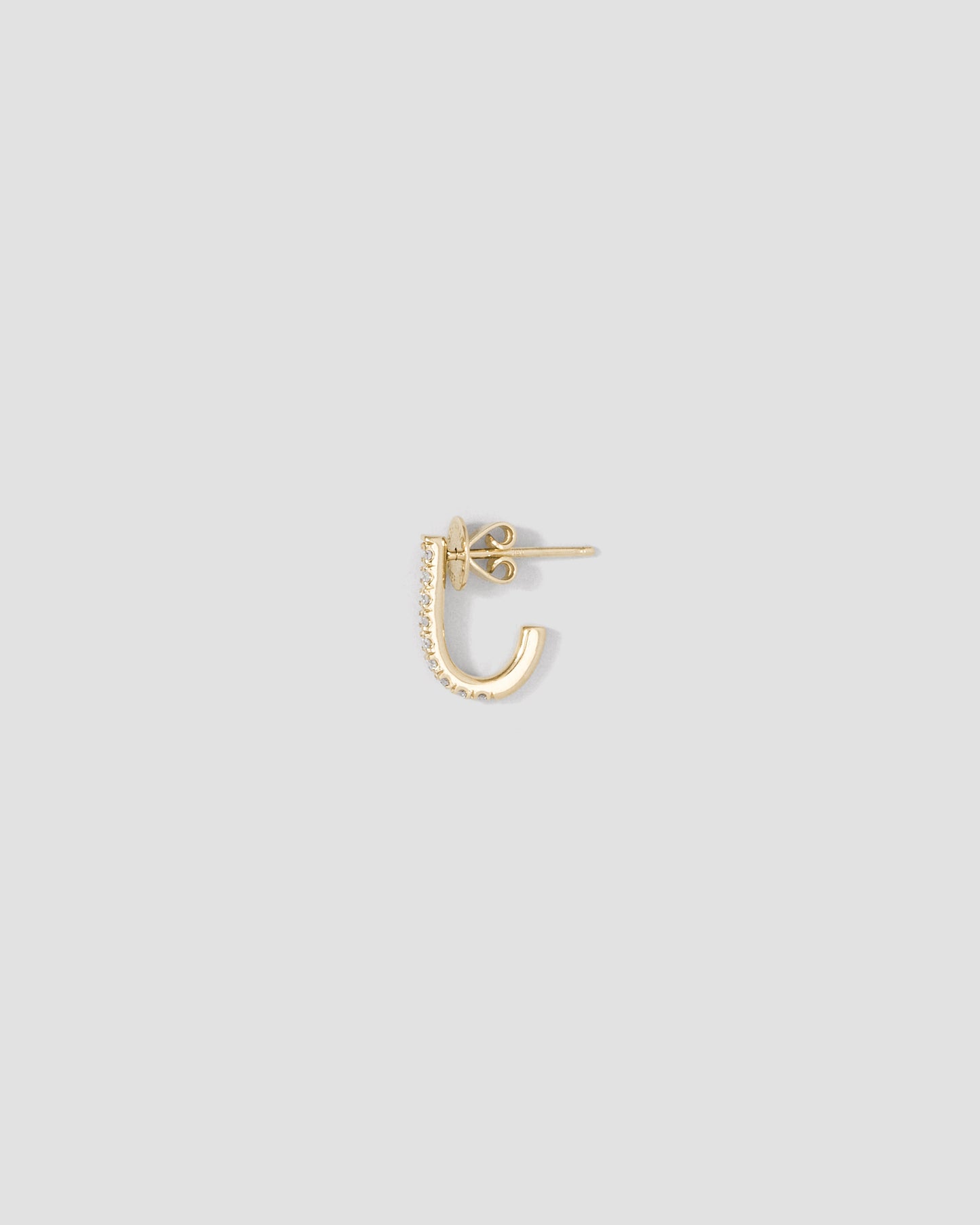 Single Small Level Earring in 18K Yellow Gold with Pavé White Diamonds