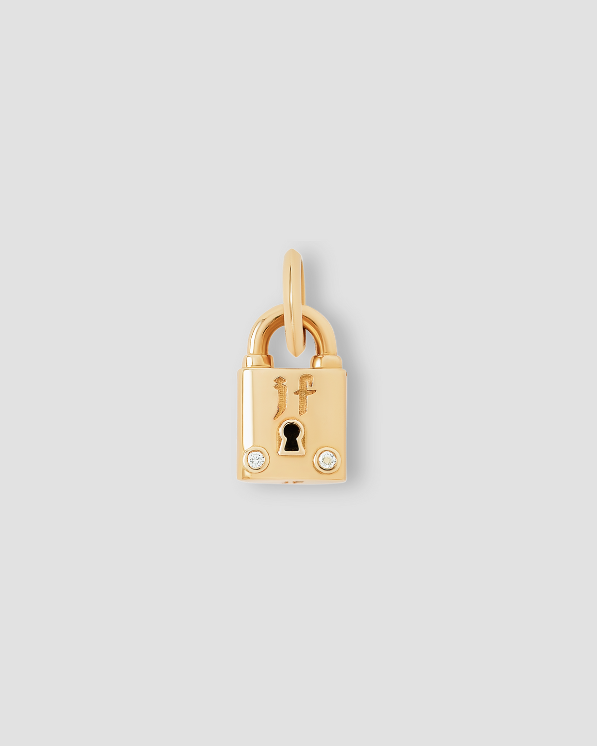 Personalized Small Lock with Two Diamonds gold charm - front view | charm necklaces