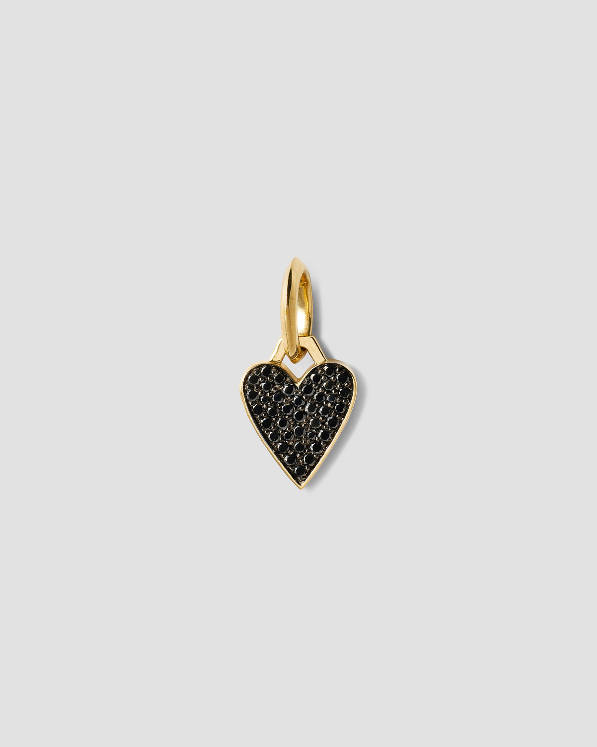 Small Heart with Pavé Black Diamonds charm - front view | gold charm necklace