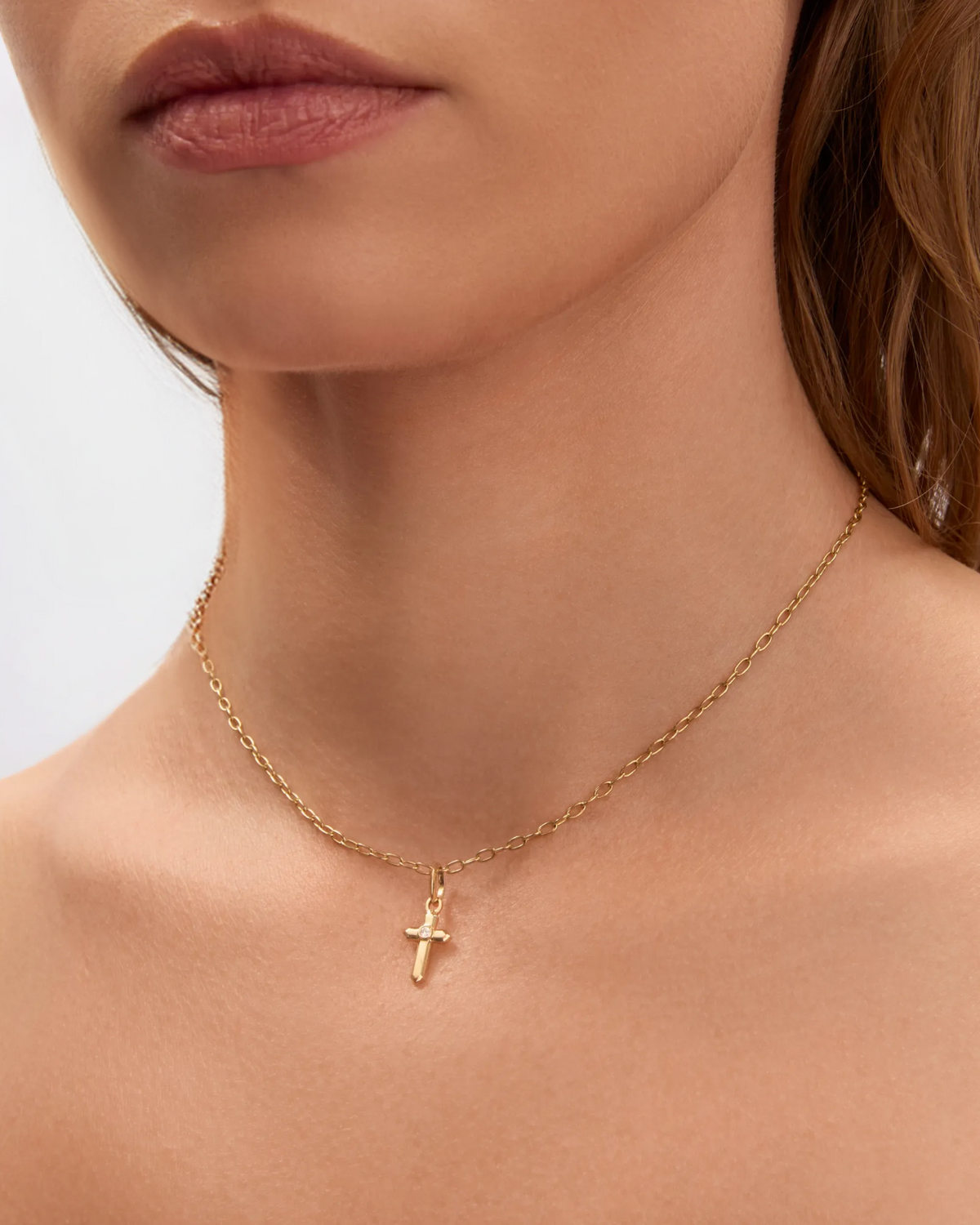 Mini Cross Charm gold charm - close-up detail | charm necklaces