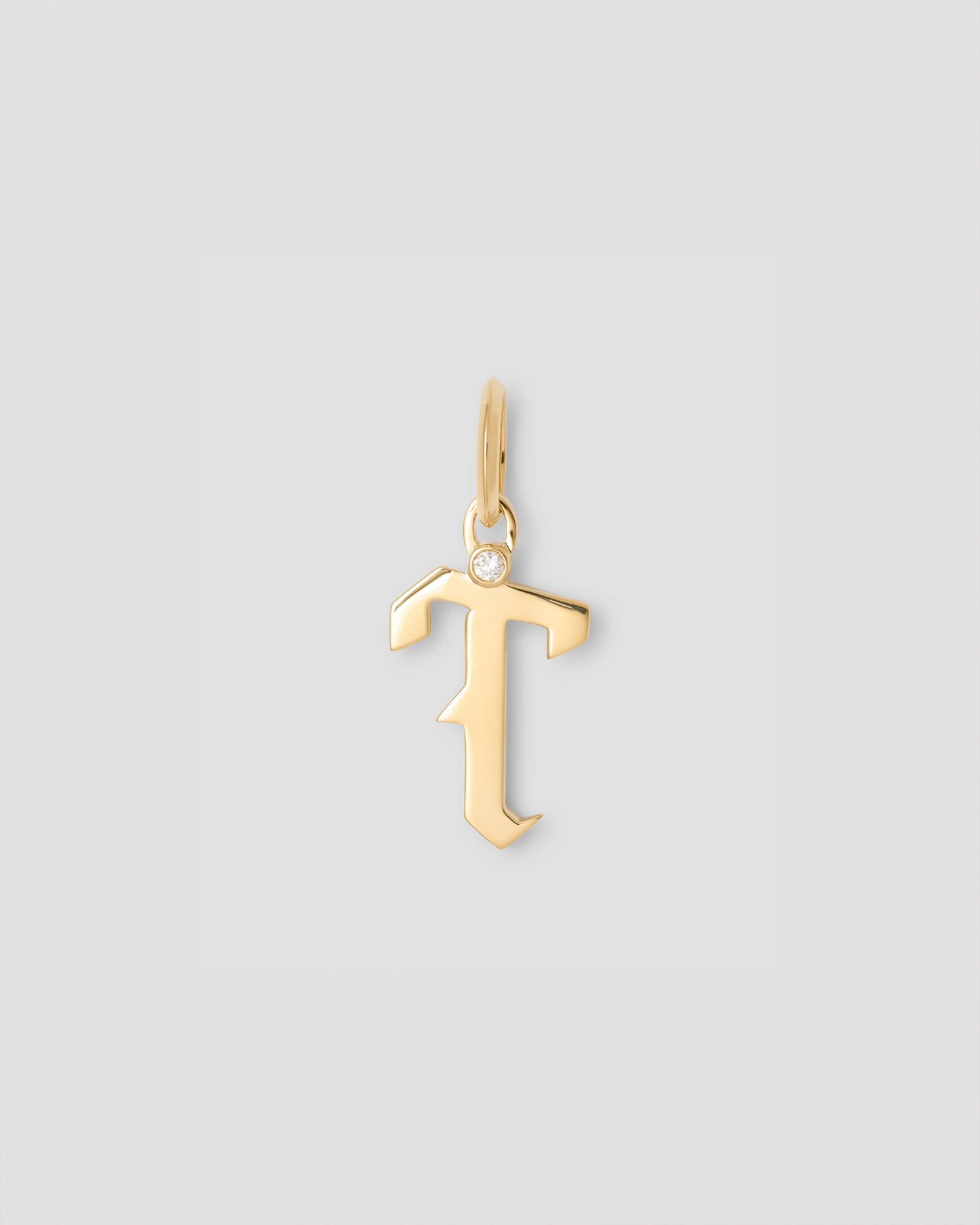 Capital Gothic Letter Charm with Diamond in 18K Yellow Gold