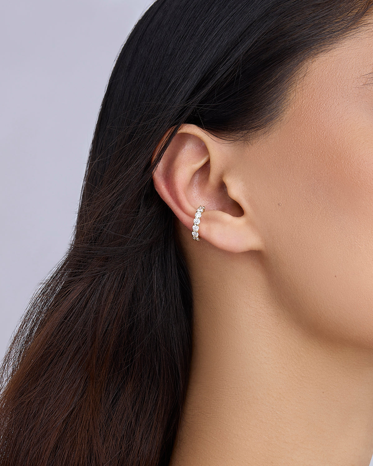 Oversized Floating Diamond Ear Cuff gold earring - styled on model | diamond earrings for women