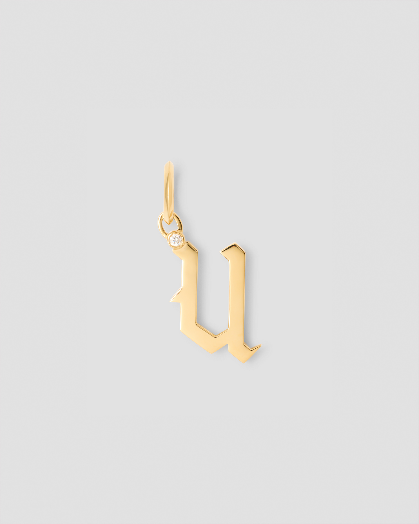 Capital Gothic Letter Charm with Diamond in 18K Yellow Gold