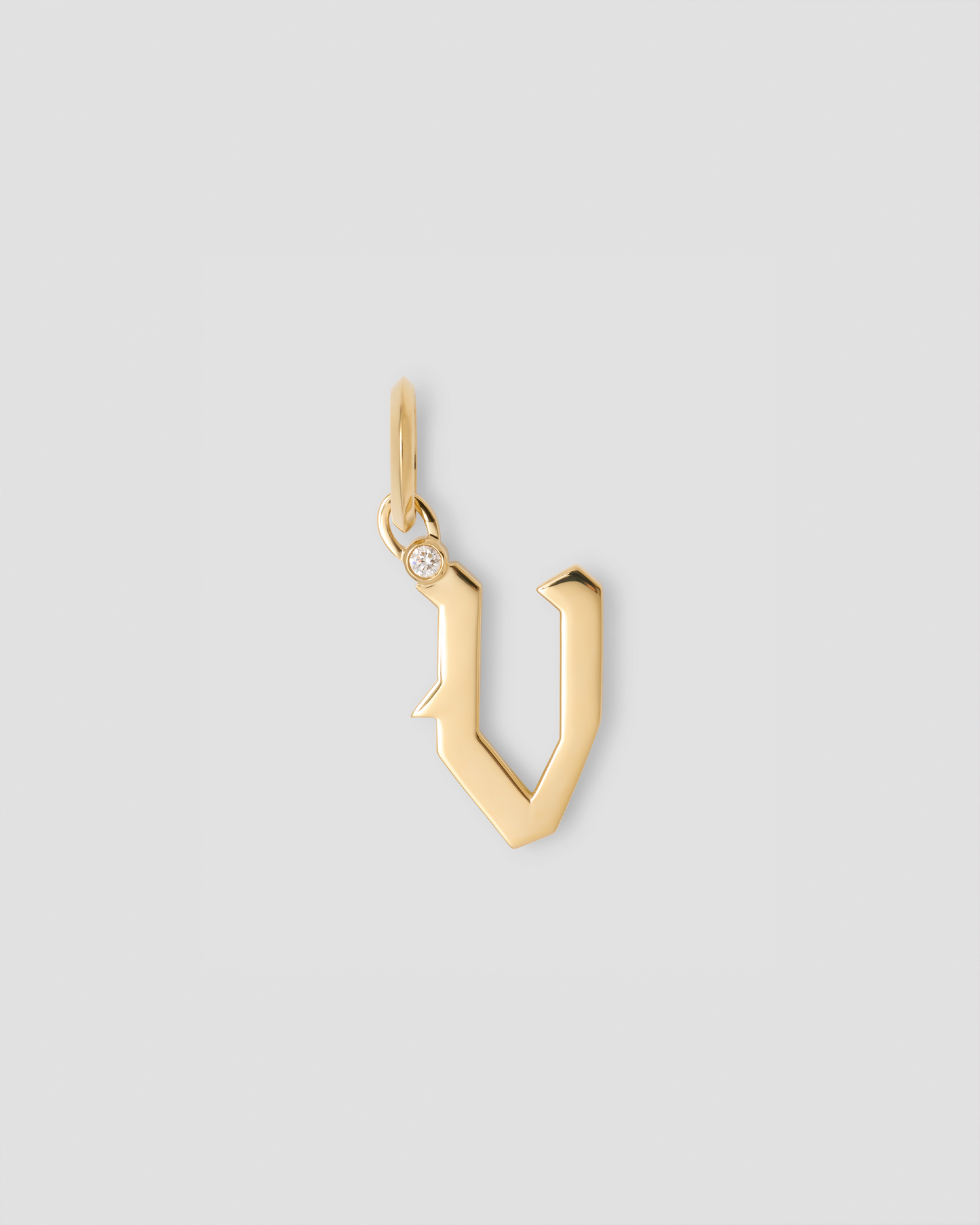Capital Gothic Letter Charm with Diamond in 18K Yellow Gold