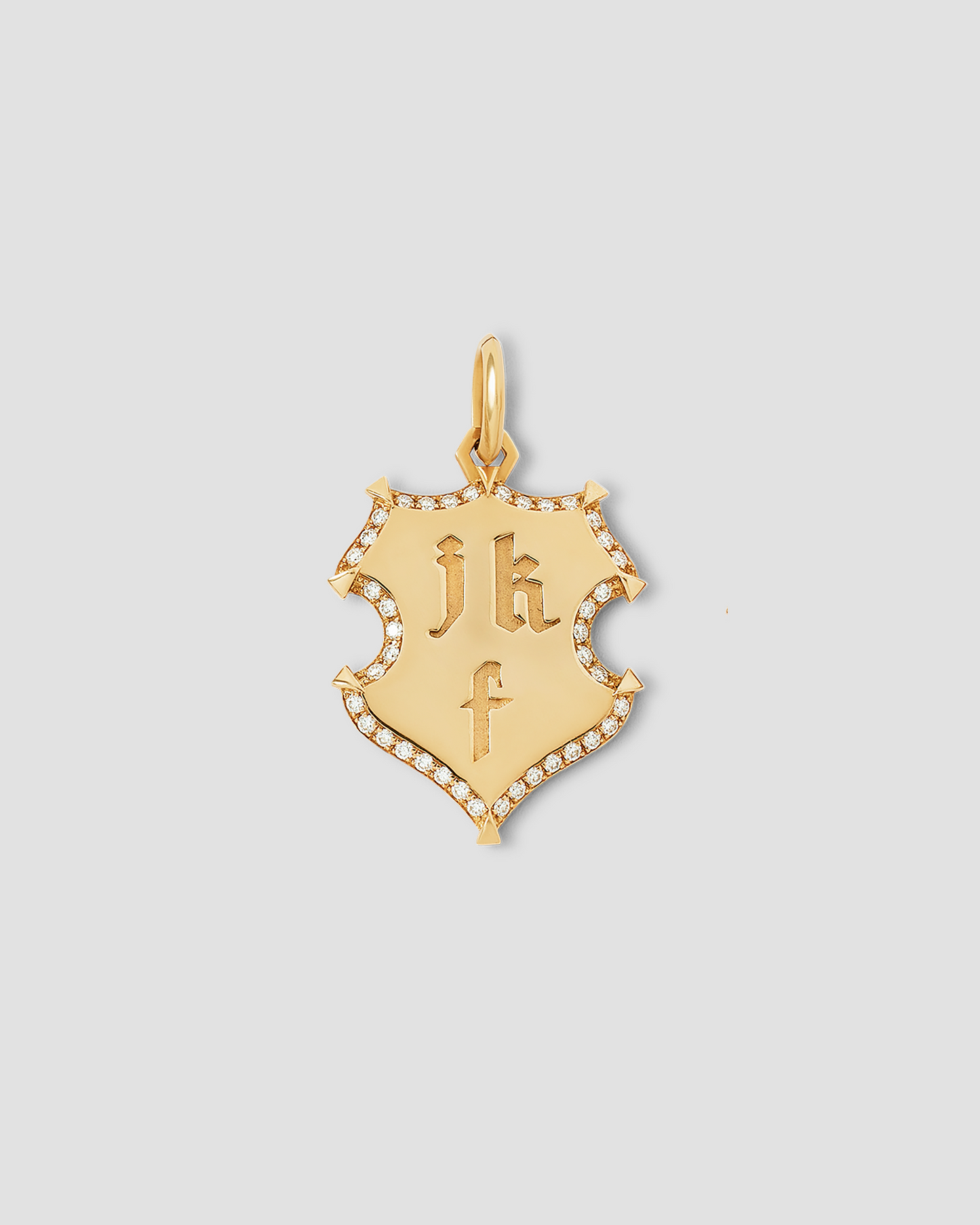 Personalized Wave Shield with Pave White Diamonds in 18K Yellow Gold