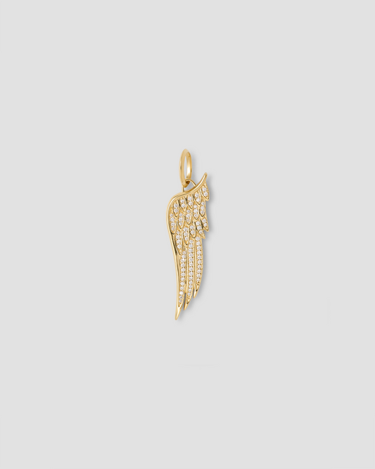 Medium Wing Charm with Pavé White Diamond in 18K Yellow Gold