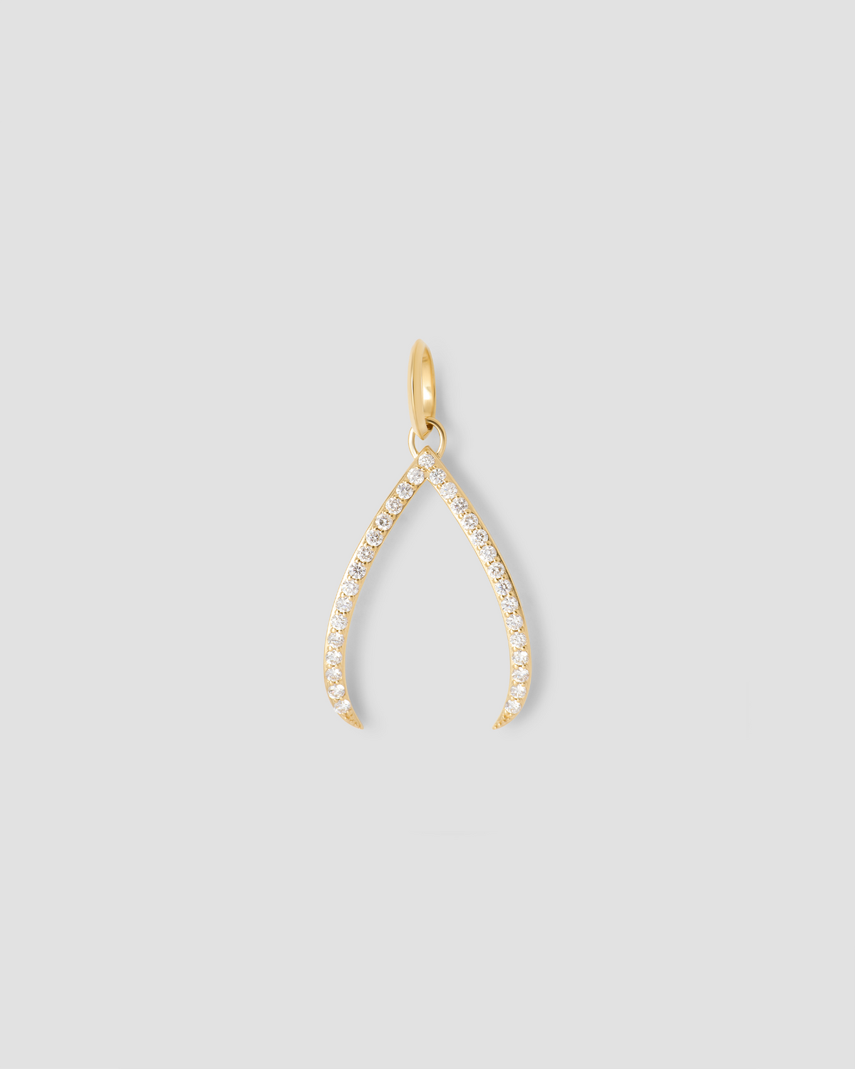 Wishbone Charm with Pavé White Diamonds gold charm - front view | charm necklaces